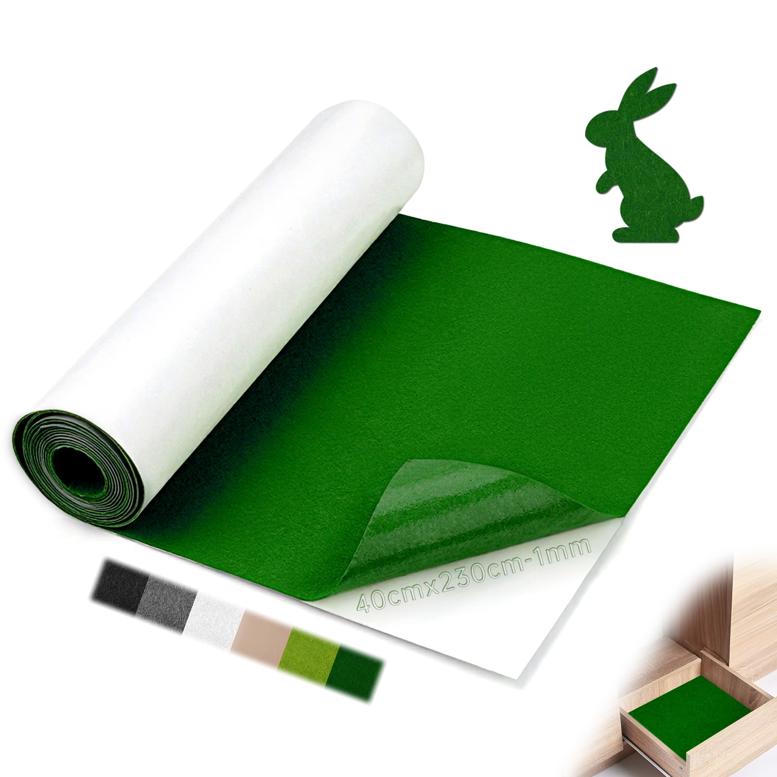 Mbsomnus Self Adhesive Felt 230cmx40cmx1mm Sticky Back Felt Green