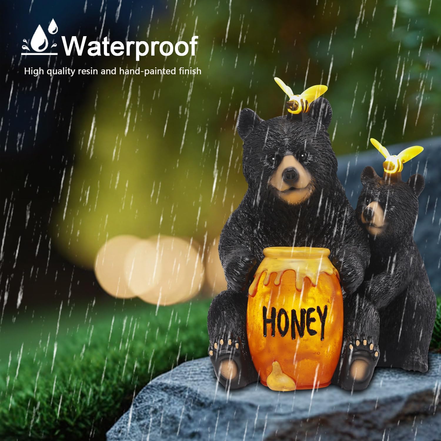 Solar Garden Decor Statues 7" Resin Mother&Cub Bear Figurines with Honey Jar Waterproof Black Bear Decor for Outside Yard Patio Porch Decoration Gift for Mom Grandma - Image 6