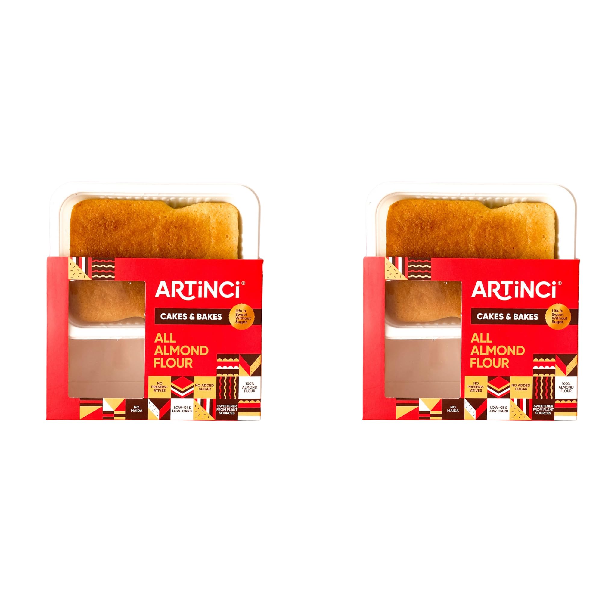 Artinci Sugar free Almond Flour Cake, Diabetic Friendly, No Maida, Gluten Free Healthy Low Carb Snack, 5.8g Protein per serving, Low GI, Keto & High Protein, 150g X Pack of 2 (6 servings)