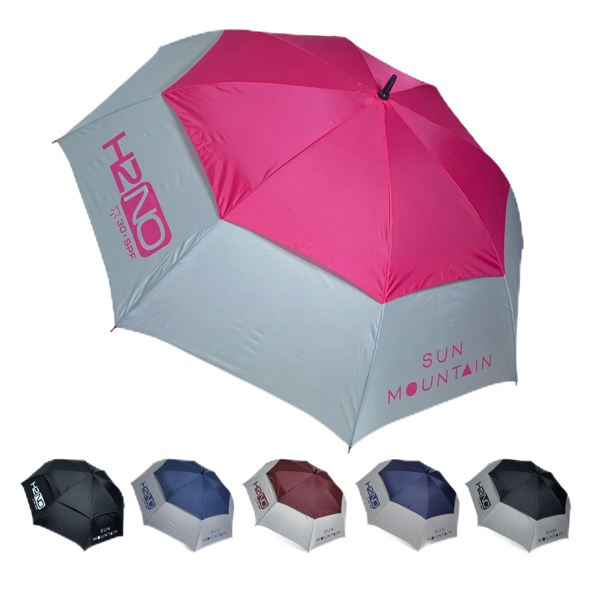 Sun Mountain H2NO Golf Umbrella Pink/Cadet – 150cm Dual Canopy Windproof & Waterproof Golf Umbrella with 30SPF Sun Protection and Ergonomic Handle