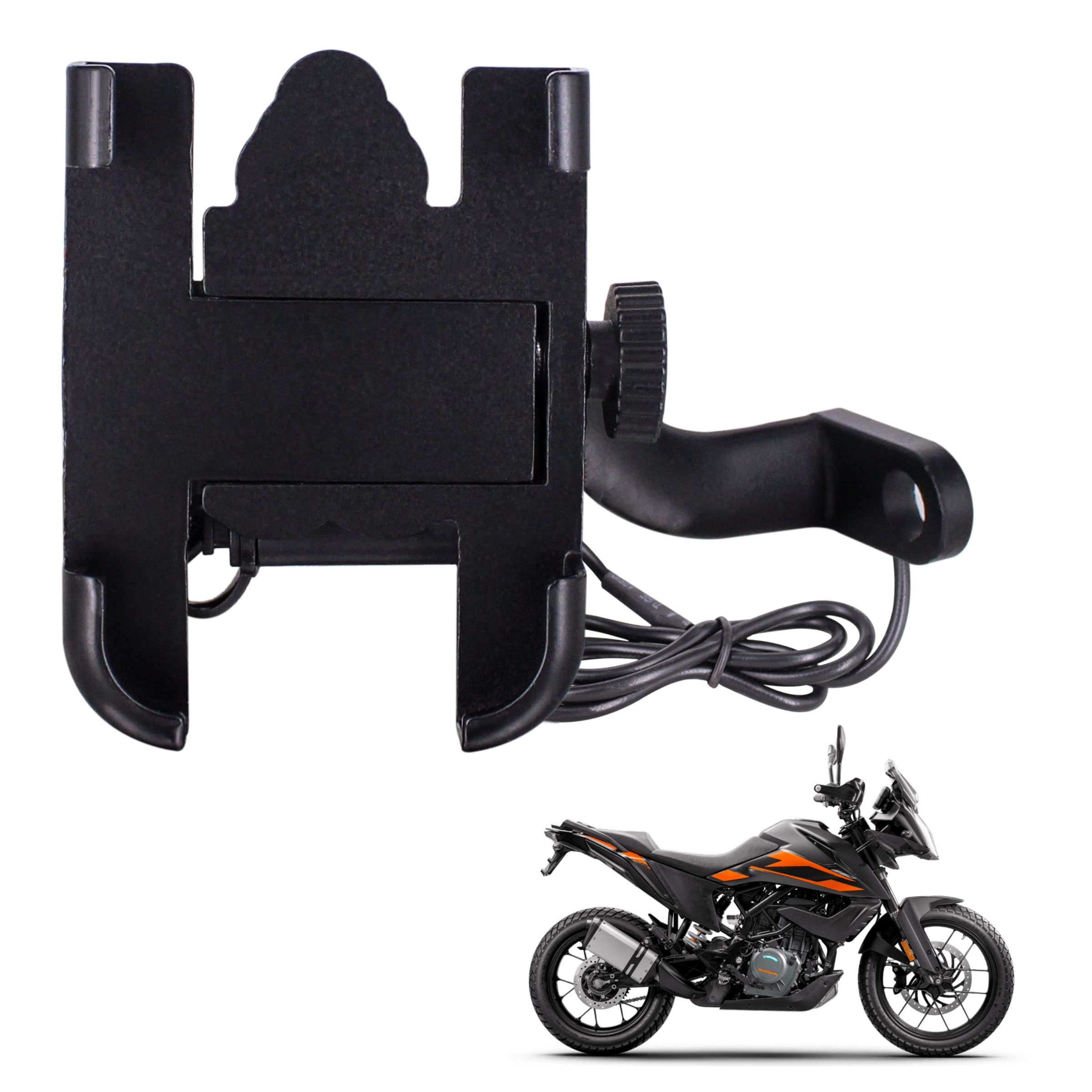 CNC Bike Mount Holder for Navigation 360 Degree Rotating Handlebar Metal Body Cradle Stand Fits for All Smartphones (CNC Metal Holder with USB Charger) for KTM 390 Adventure (Pack of 1Pcs)-image-35