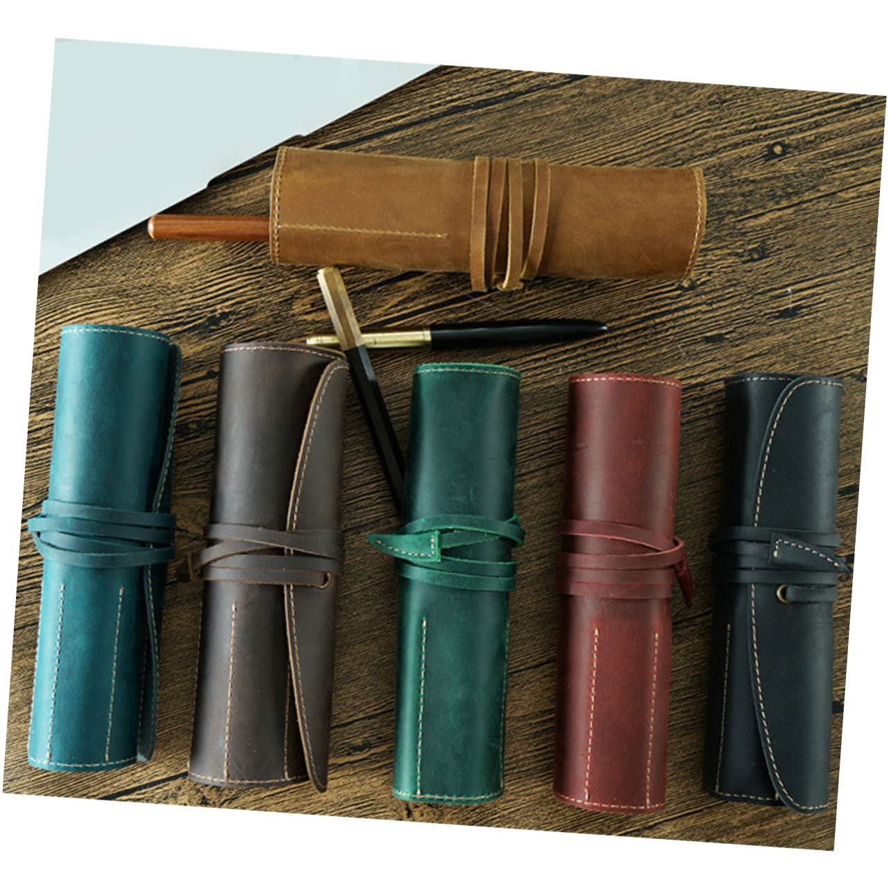 Estuche para Lápices de Cuero Azul Estilo Vintage Retro