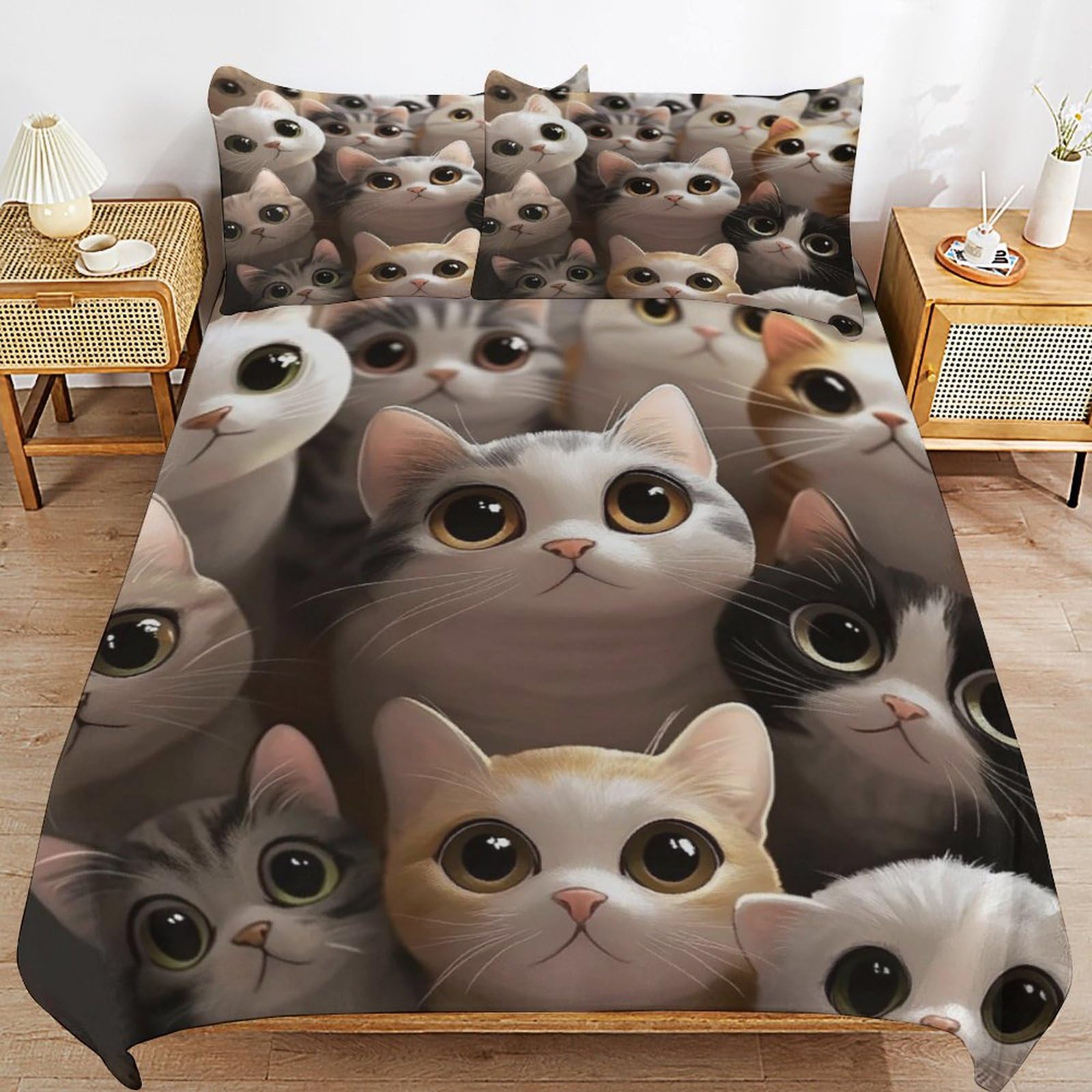 Parure de lit chat housse de couette 135 x 200 cm anti-agitation pour enfant