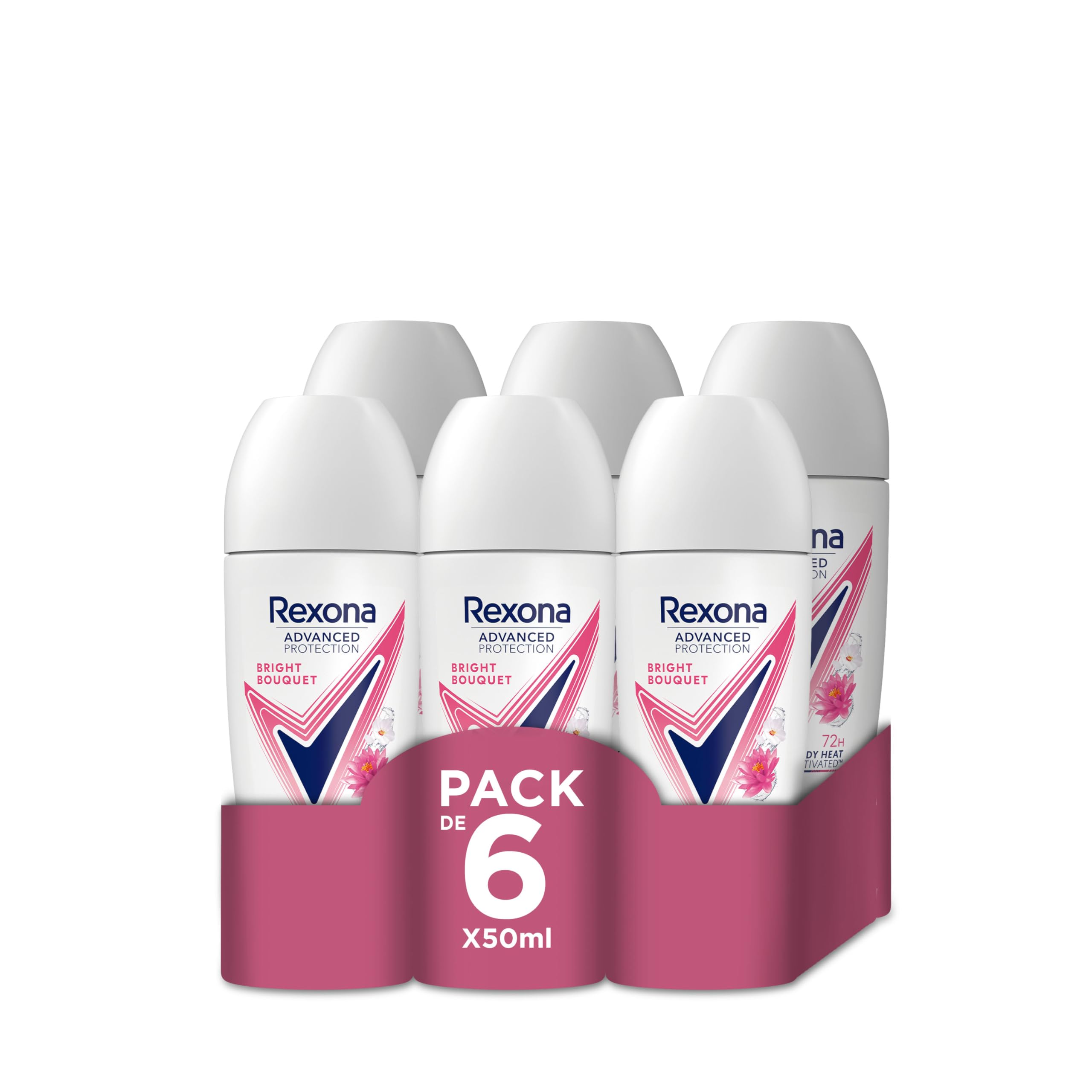 Rexona Mujer Advanced Protection Desodorante Antitranspirante Roll-On Para Bright Bouquet 72H 50 Ml - Pack De 6 Unidades