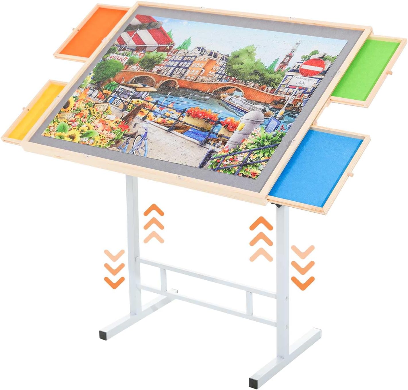 Jigsaw Puzzle Table 1500 Pieces Height Adjustable Puzzle Board with Colorful Drawers & Wooden