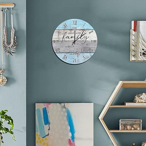 Miniatura 77 de UFunhome Reloj de pared de madera con cita familiar, el tiempo que pasa con la familia vale la pena cada segundo, reloj colgante redondo, funciona