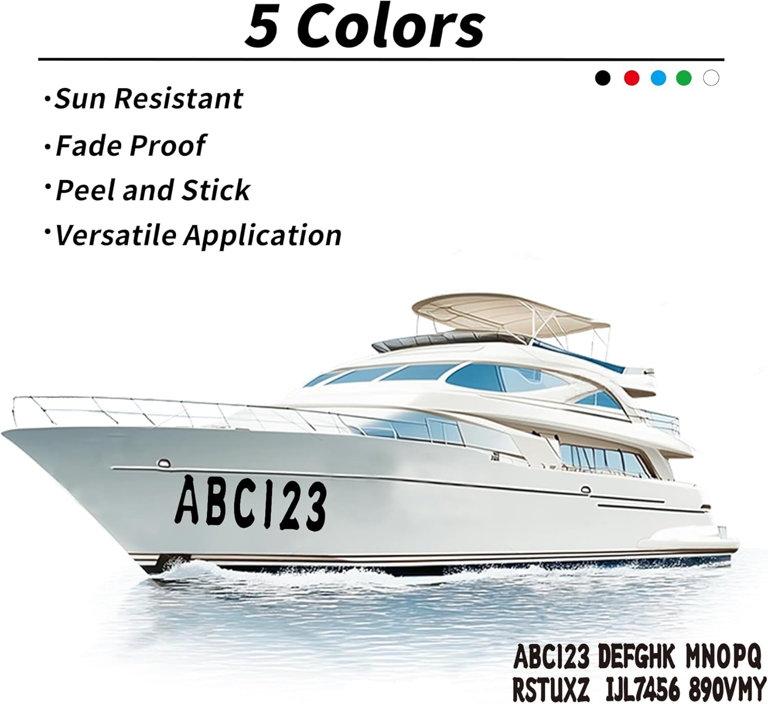4 Sets 3" Registration Numbers and Letters Sticker Decal Kit for Fishing Pontoon Boats Personal Watercraft Jet Skis Sea-Doos Black