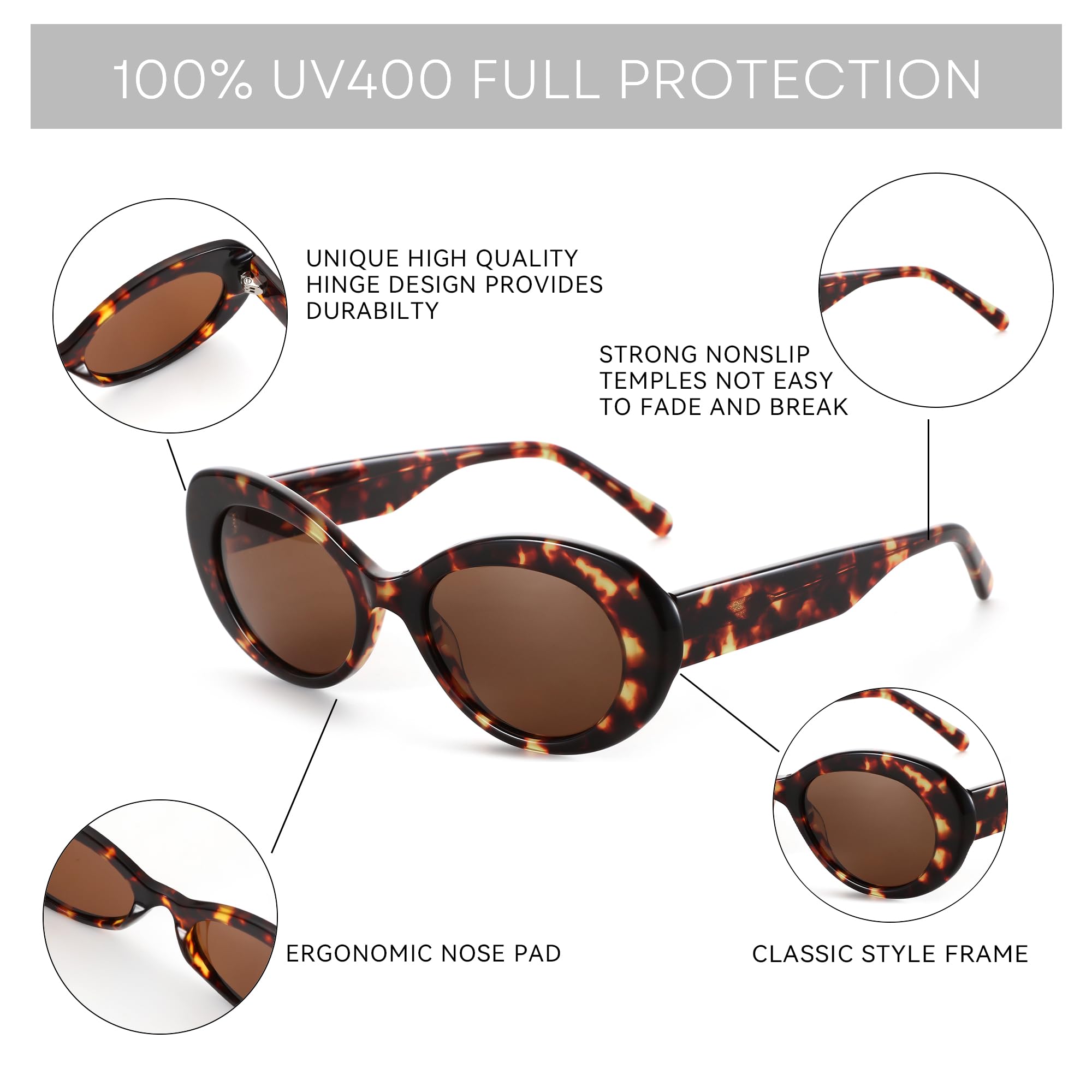 ZENOTTIC Occhiali da Sole Polarizzati Donna Ovali: Occhiali Trendy per Donne - Occhiali da Sole Retro Classici con Protezione UV400