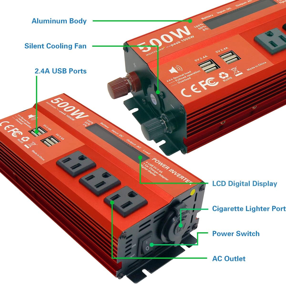 500w power inverter for car in a trunk - shows portability