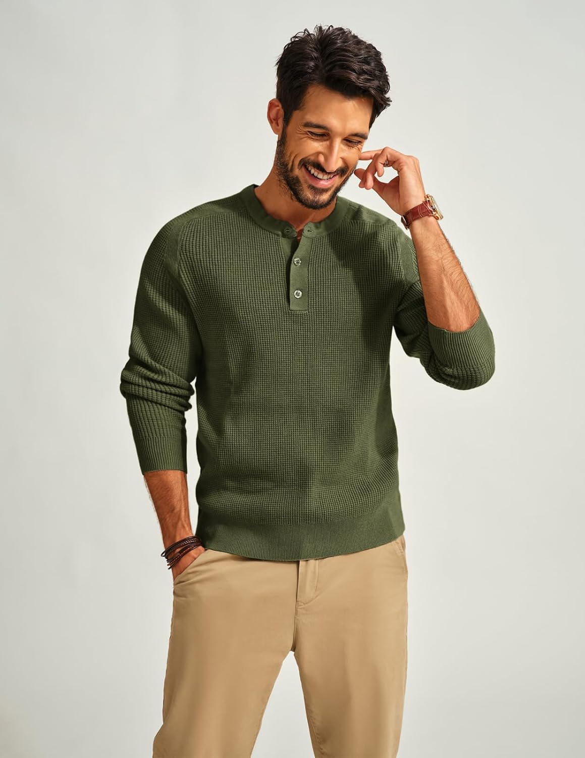 PJ PAUL JONES Men's Henley Long Sleeve Sweaters Solid Color Soft Warm Pullover Sweaters - Image 2