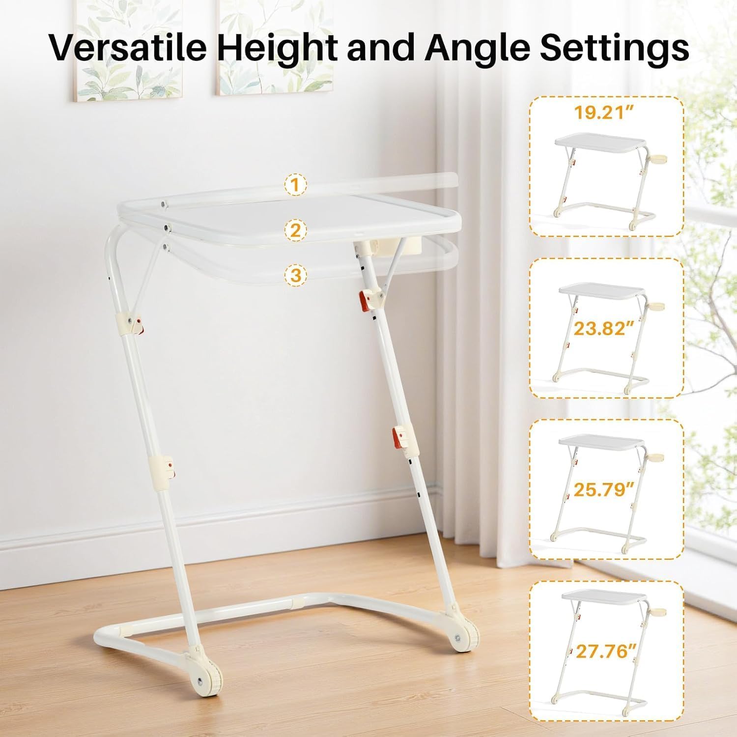 Homy Casa TV Tray Table, 1 Pack TV Dinner Tray on Bed & Sofa, Adjustable Tilt and Height Ergonomic Laptop Desk with Cup Holder for Home Office, Portable Foldable Workstation, White