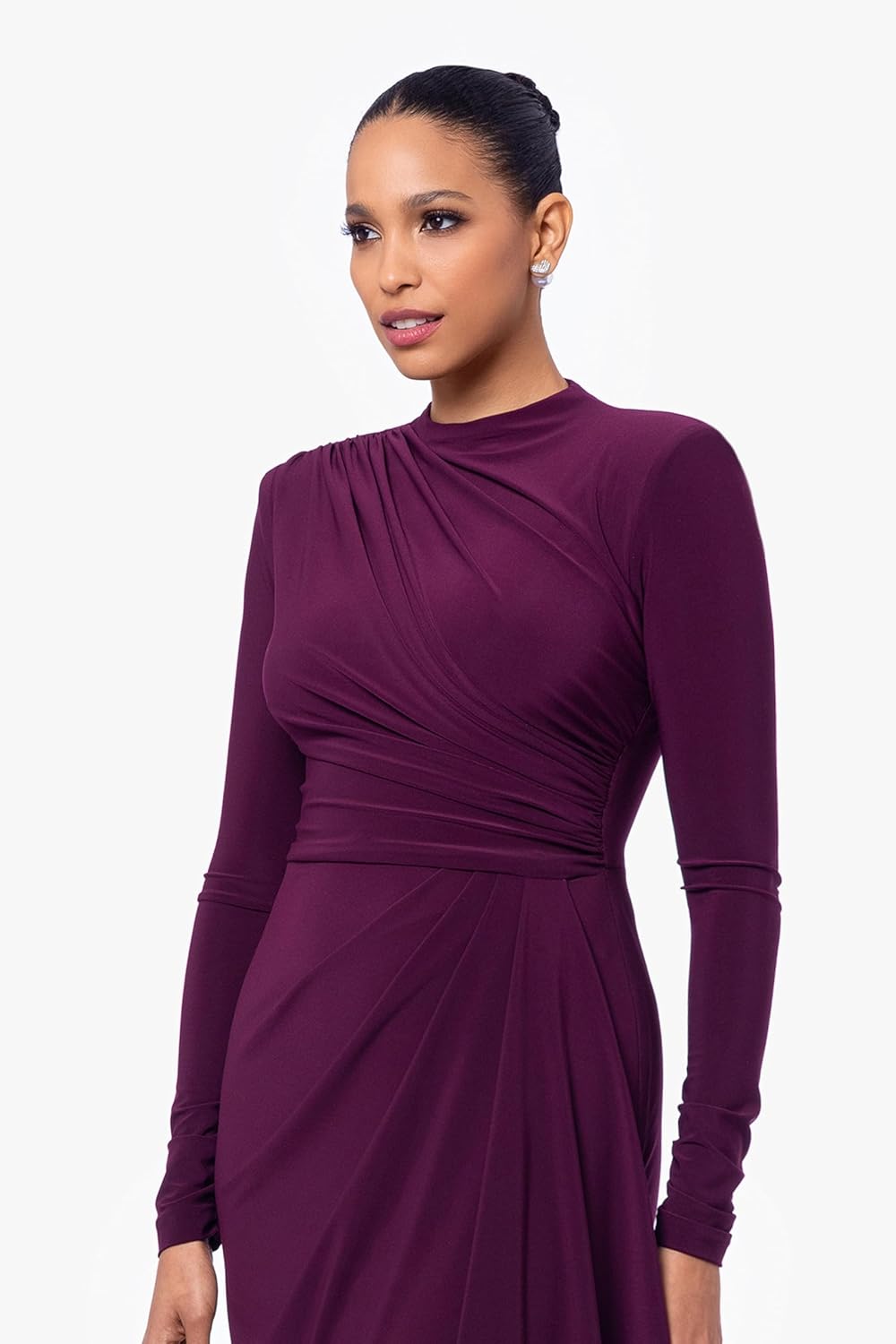 Betsy & Adam Women's Long Sleeve Stretch Knit Side Ruffle Dress