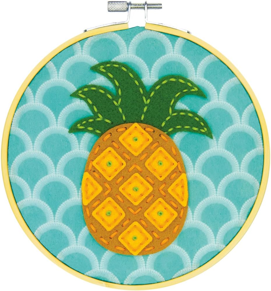 Dimensions Needle Craft Pineapple Wool Felt Applique Embroidery Craft Kit, 6''