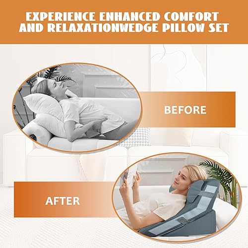 Miniatura 5 de Juego de 4 almohadas ortopédicas de cuña para cama, almohada de cuña de espuma viscoelástica con curva ajustable, cuñas de almohada para poscirugía,