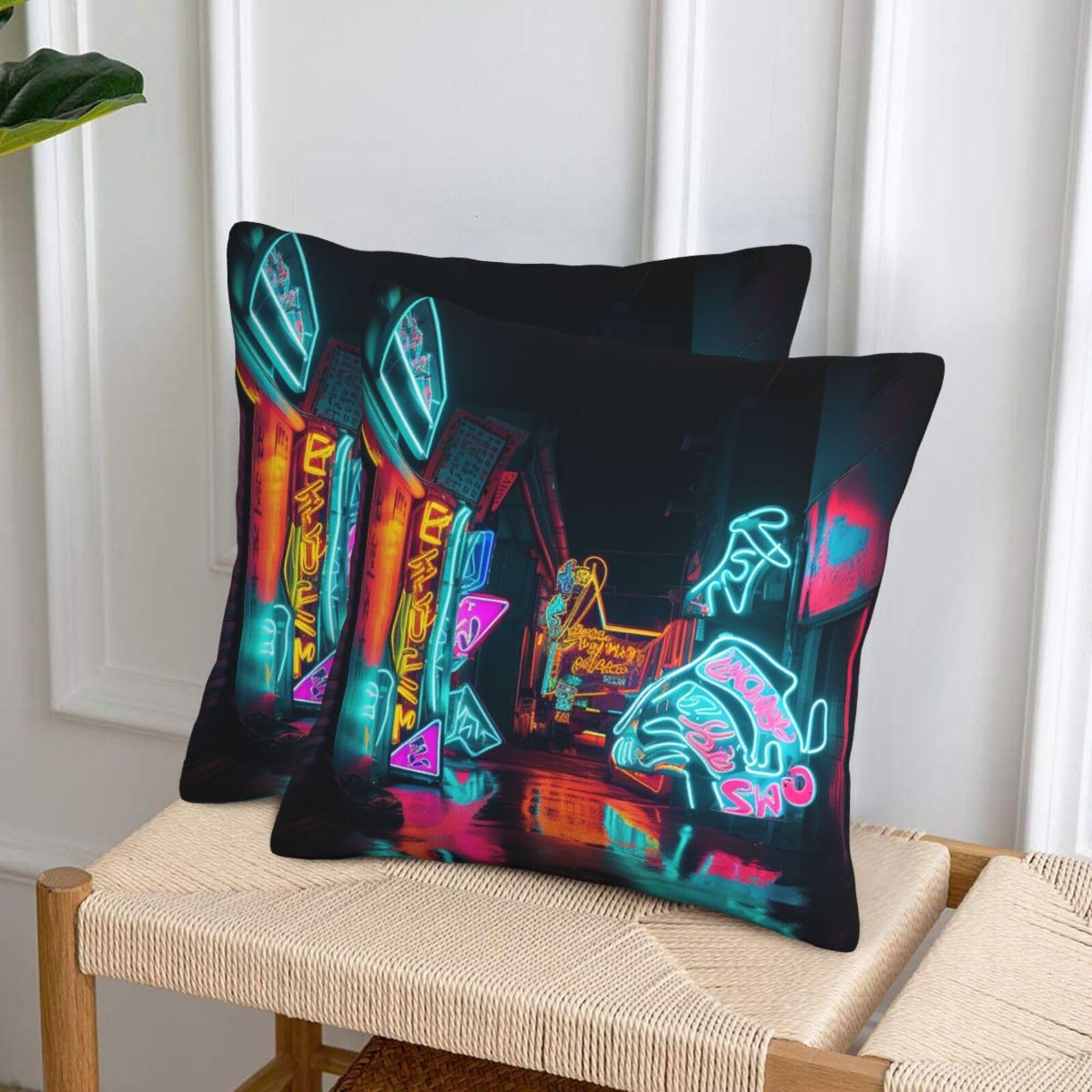 NONHAI Decorative Throw Pillow Covers Set of 2, 20"x20" Square Cushion Case Soft Comfy Neon Art Throw Pillows for Couch Cushion Livingroom Farmhouse Home Decor Pillowcases