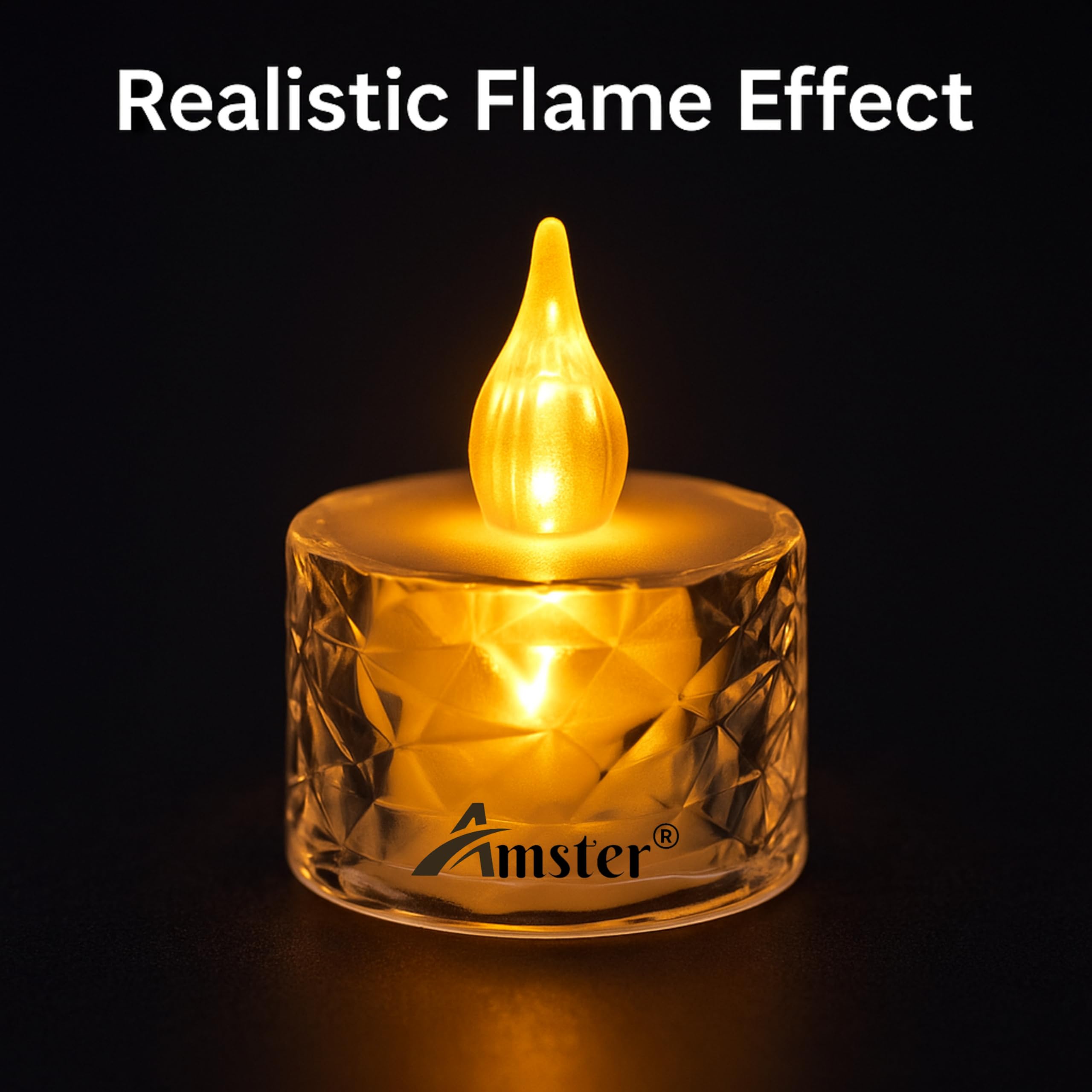 Amster LED Flameless Tealight Candles – Warm White, Battery Operated Decorative Lights for Diwali, Home & Wedding Décor – Safe, Smokeless & Reusable (Crystal LITE Candles, Pack of 6) 3