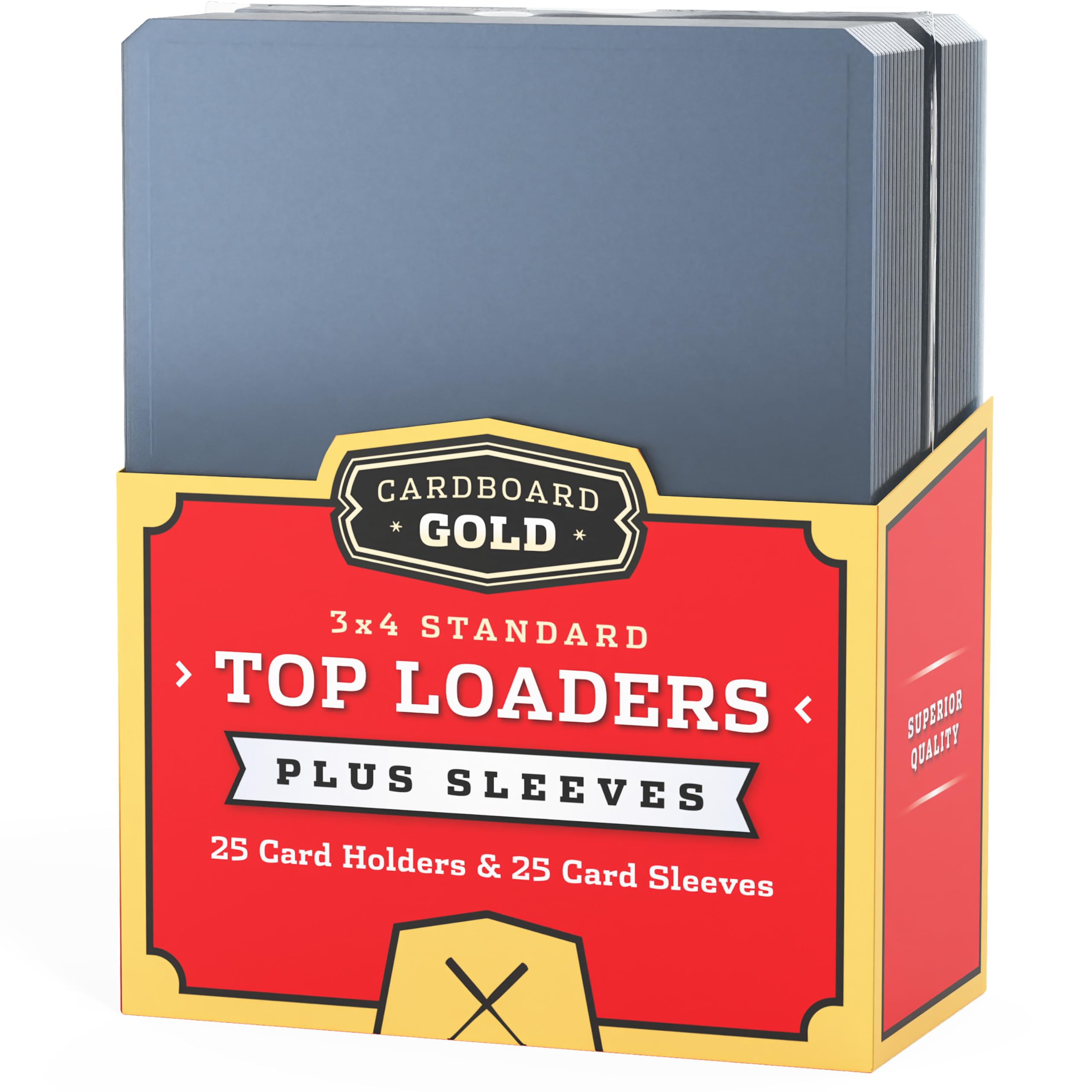 Cardboard Gold - 35pt Top Loaders for Trading Cards With Bonus Soft Sleeves - 25 Count - Premium 3x4 Inch Toploaders - Protect Your Baseball and Sports Cards With These Hard Plastic Protectors