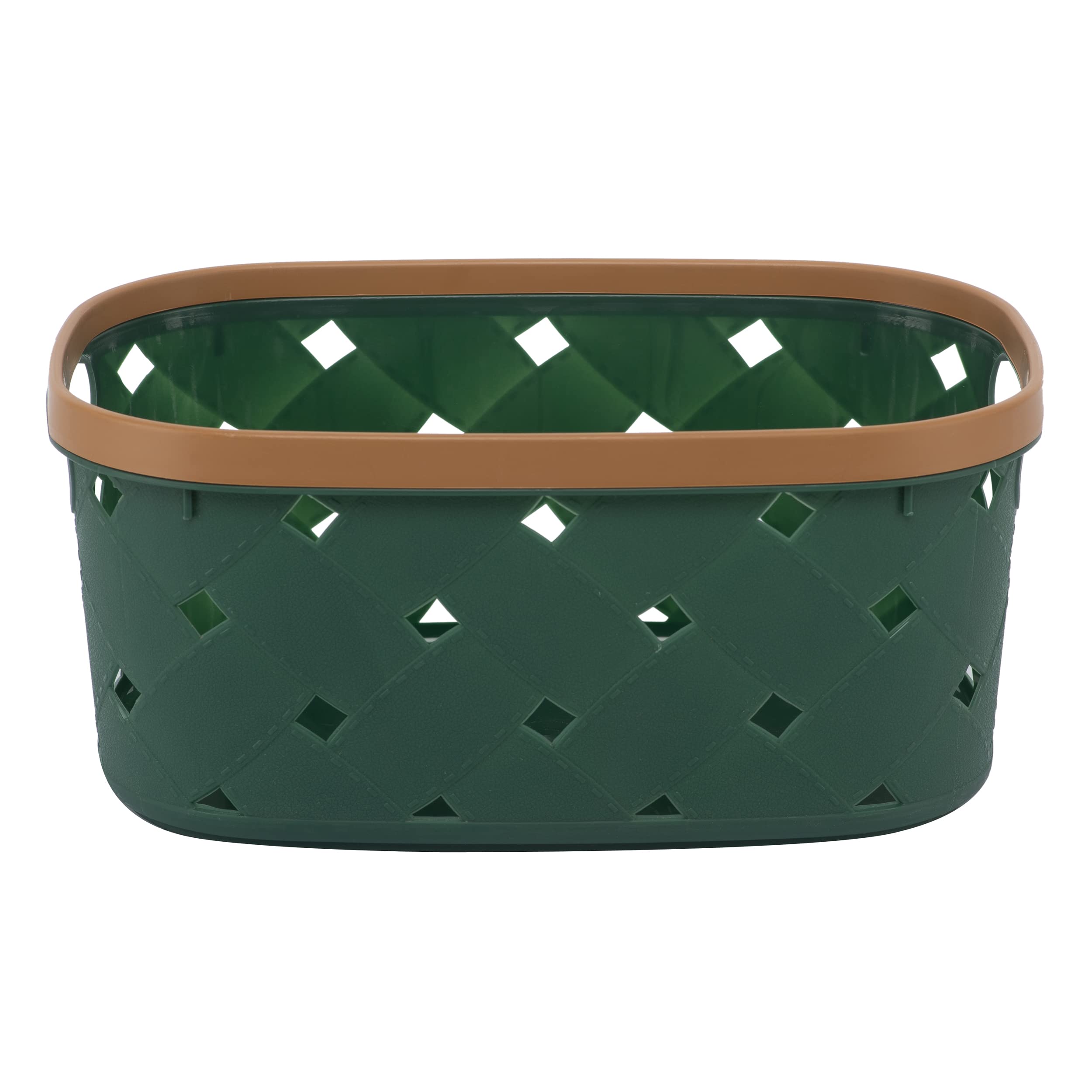 Jecrina Plastic Storage Basket with Cutout Handle, Multifunctional Durable Organizer Basket For Home Use, stationery basket, Shelf Organizing Containers (Peck of 2) (GREEN)