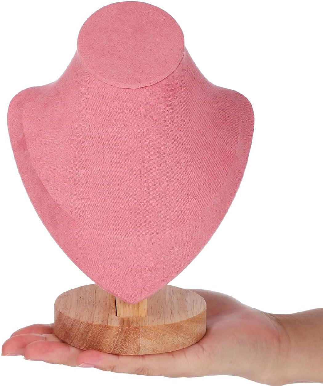 Pink Mannequin Bust Jewelry Organizer - Necklace Holder Stand with Wood Base for Home and Shop Display, 7.67 X 5.90 X 3.54 Inches