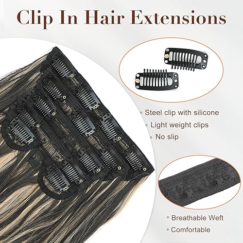 Miniatura 4 de Extensiones de cabello sintético con clip, de 20 pulgadas, 6 piezas con clip, extensiones de cabello largo ondulado de fibra gruesa, extensión de