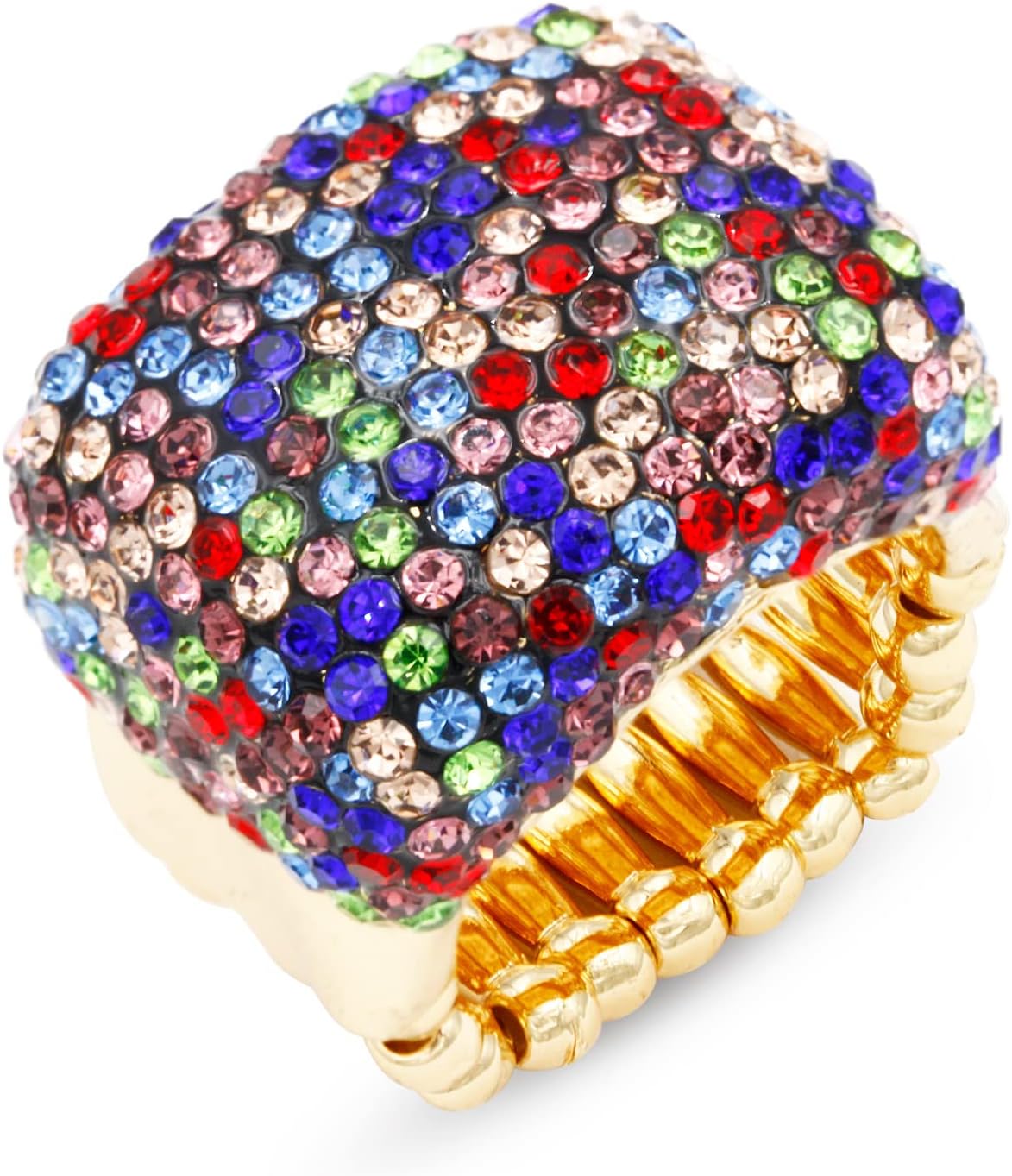 Lavencious Half Cube Shape with Crystals Stretch Rings Statement Rings Free Size for Women