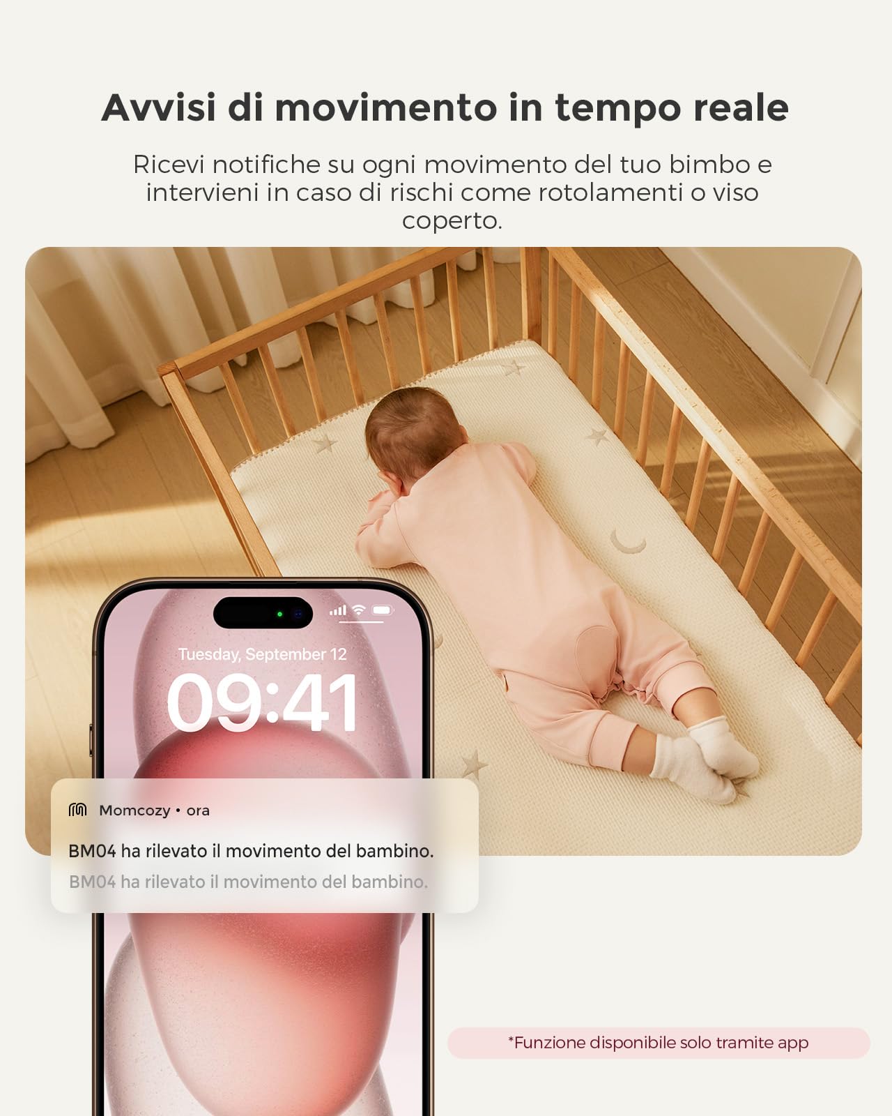 Momcozy Baby Monitor 1080P 5" WiFi Telecamera Neonato 5000mAh Batteria Zoom 4X Visione Notturna