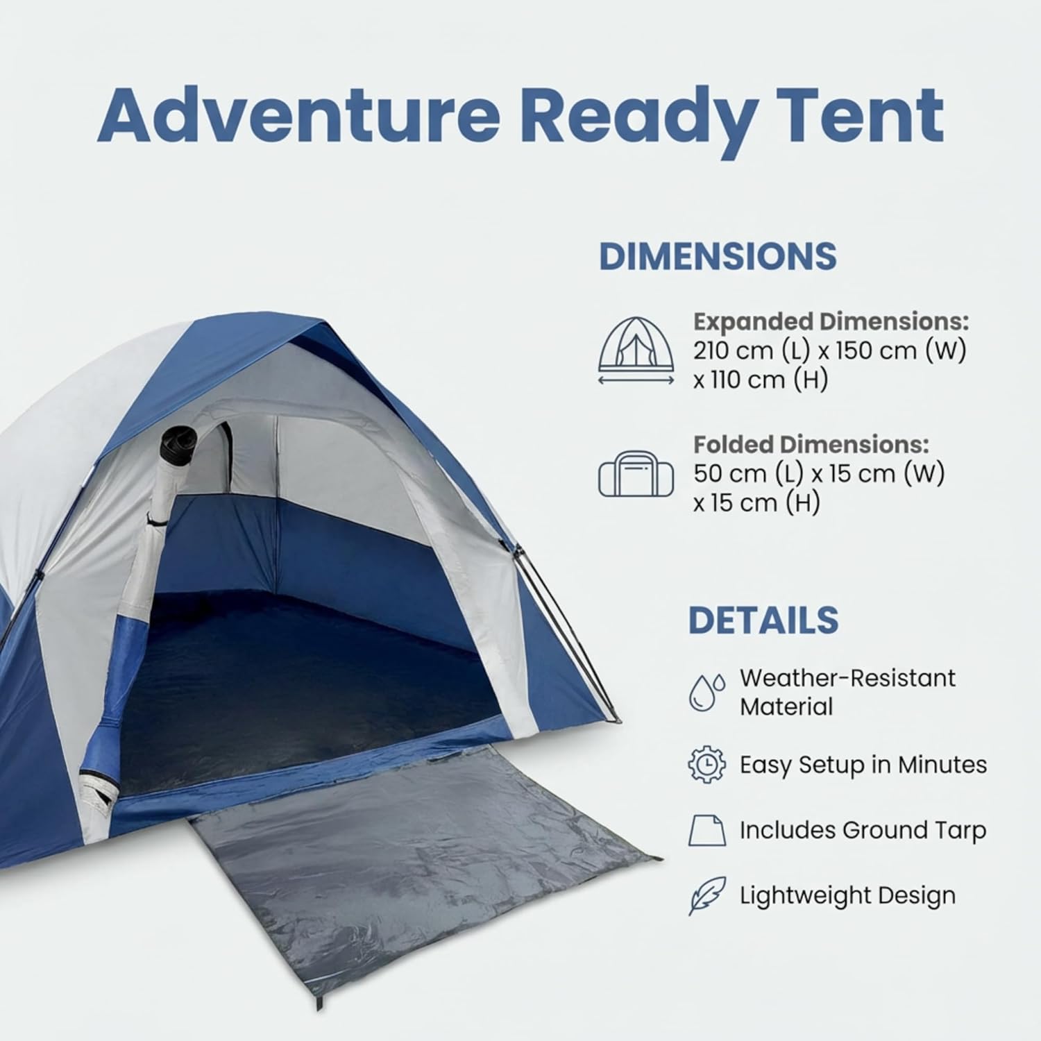 XL 4 Person Dome Camping Tent, Double Layer Waterproof, Removable Rain Fly, for Outdoor Hiking, Fishing