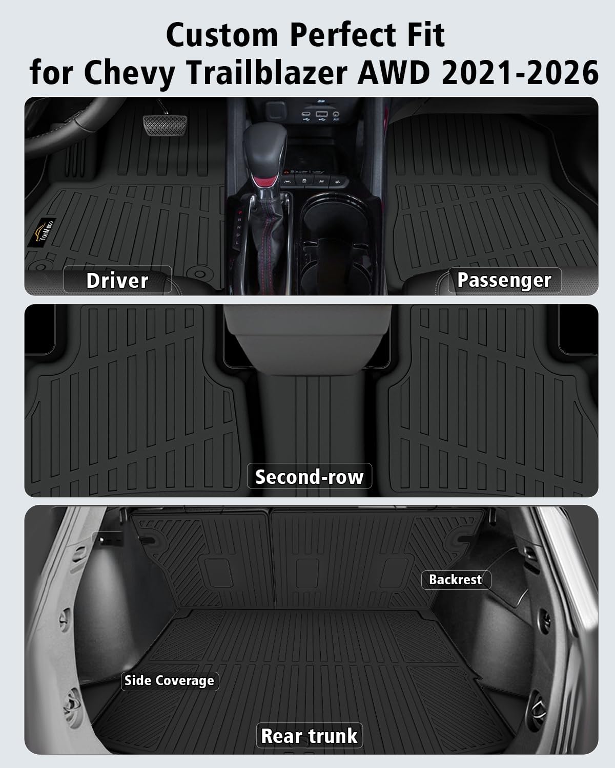 Floor Mats for Chevy Trailblazer AWD 2021-2025 2026 Trunk Mat with Backrest Mat All Weather TPE Full Set Liners & Door Sill Guards for Chevrolet Trailblazer Accessories, Black (Upper Cargo Floor Mat) - Image 2