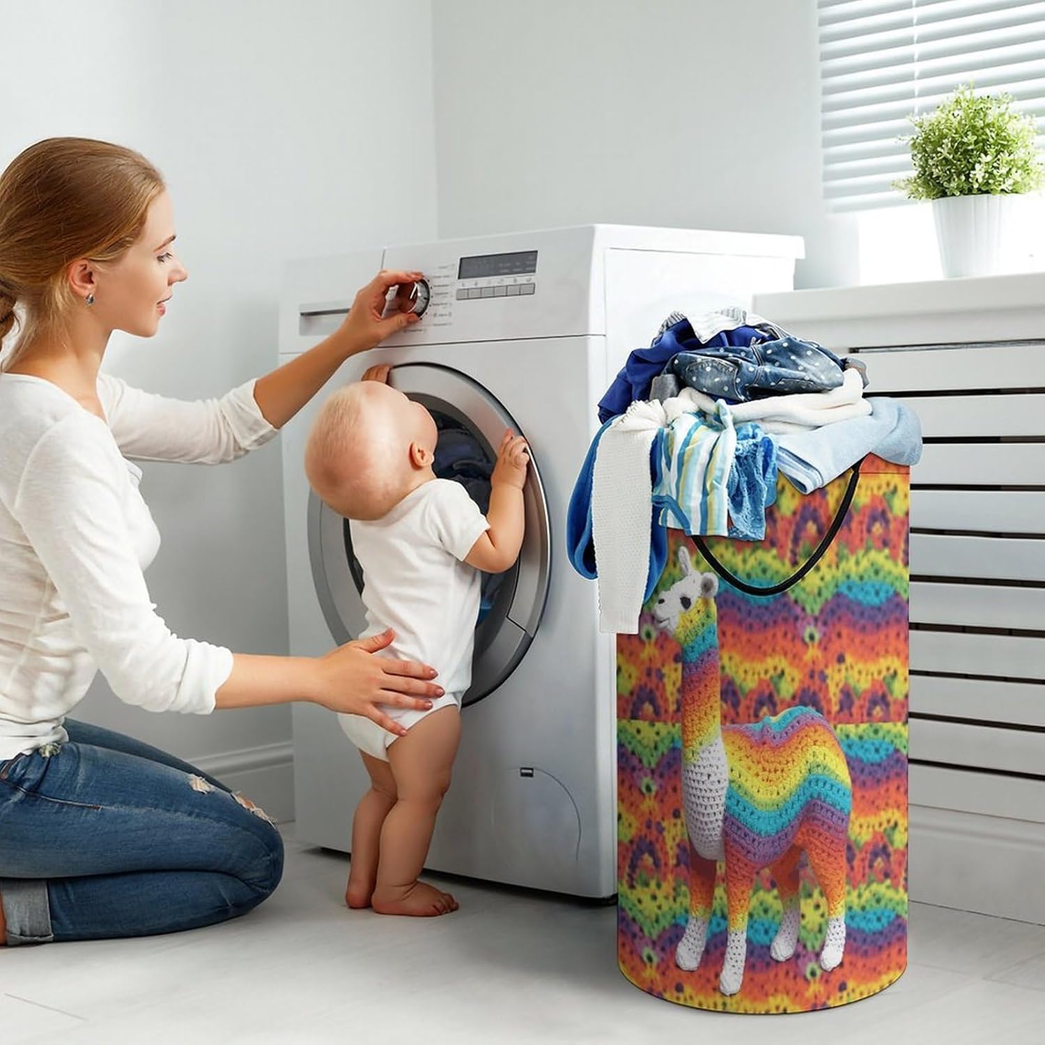 Large Laundry Hamper with Handles Rainbow Camel Pattern Laundry Basket Freestanding Waterproof Clothes Hamper for Living Room Bedroom Bathroom College Dorm
