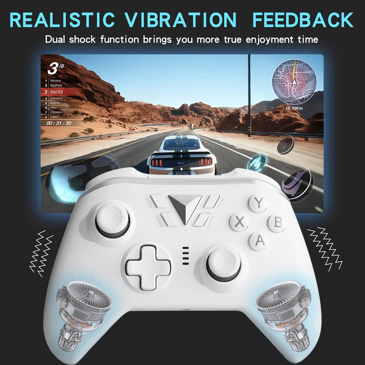 Mando inalámbrico para PC, 2.4G Inalámbrico Gamepad Controlador,Joystick Inalámbrico Compatible con P3/PC(White)