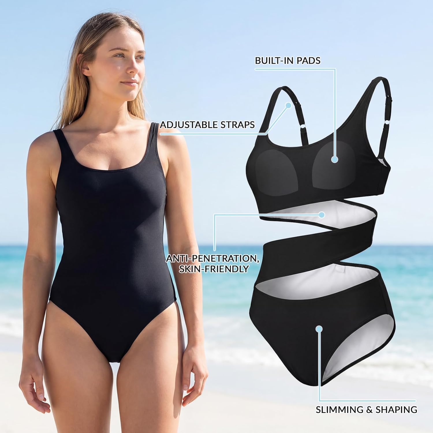 American Trends Tummy Control One Piece Swimsuit for Women, Slimming Bathing Suit with Adjustable Straps for Mom, Beach Pool - Image 5