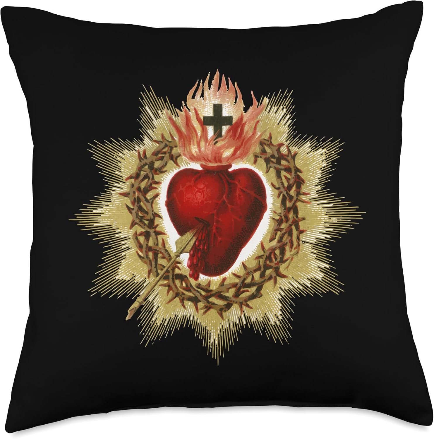 Sacred Heart of Jesus Art Christ Vintage Catholic Blessing Throw Pillow
