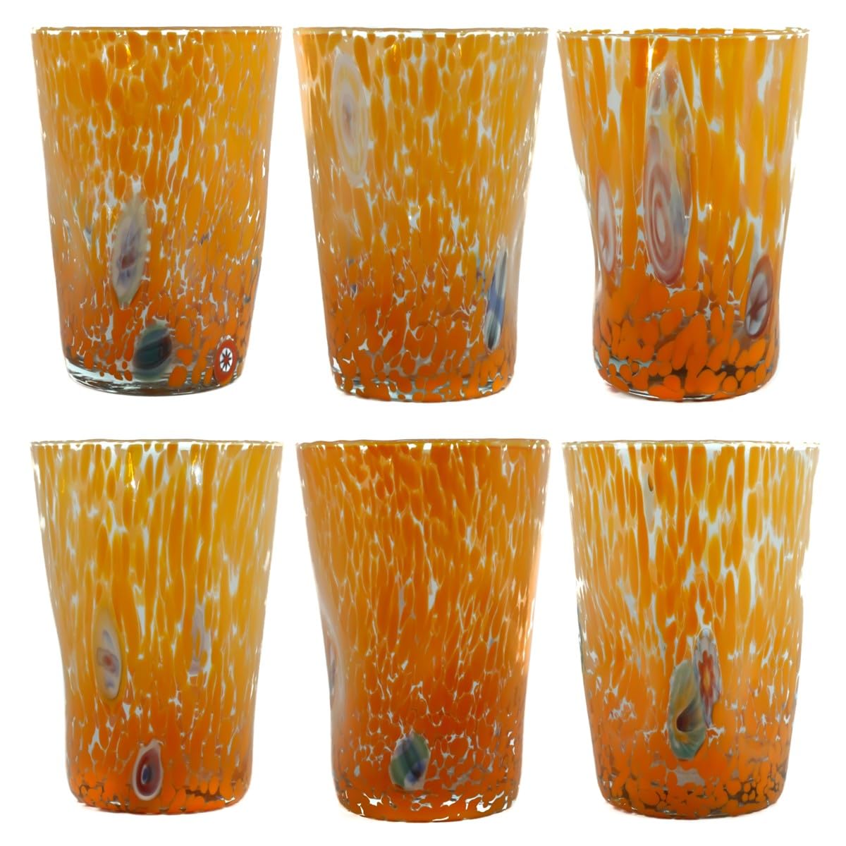 Verres en verre de Murano Millefiori le coffret cadeau de 6 orange