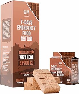 Emergency Food Supply 7-days Chocolate Biscuit Bars MRE Meals Military 2024 Survival Kit - 20 Years Shelf Life Camping Hiking Supplies