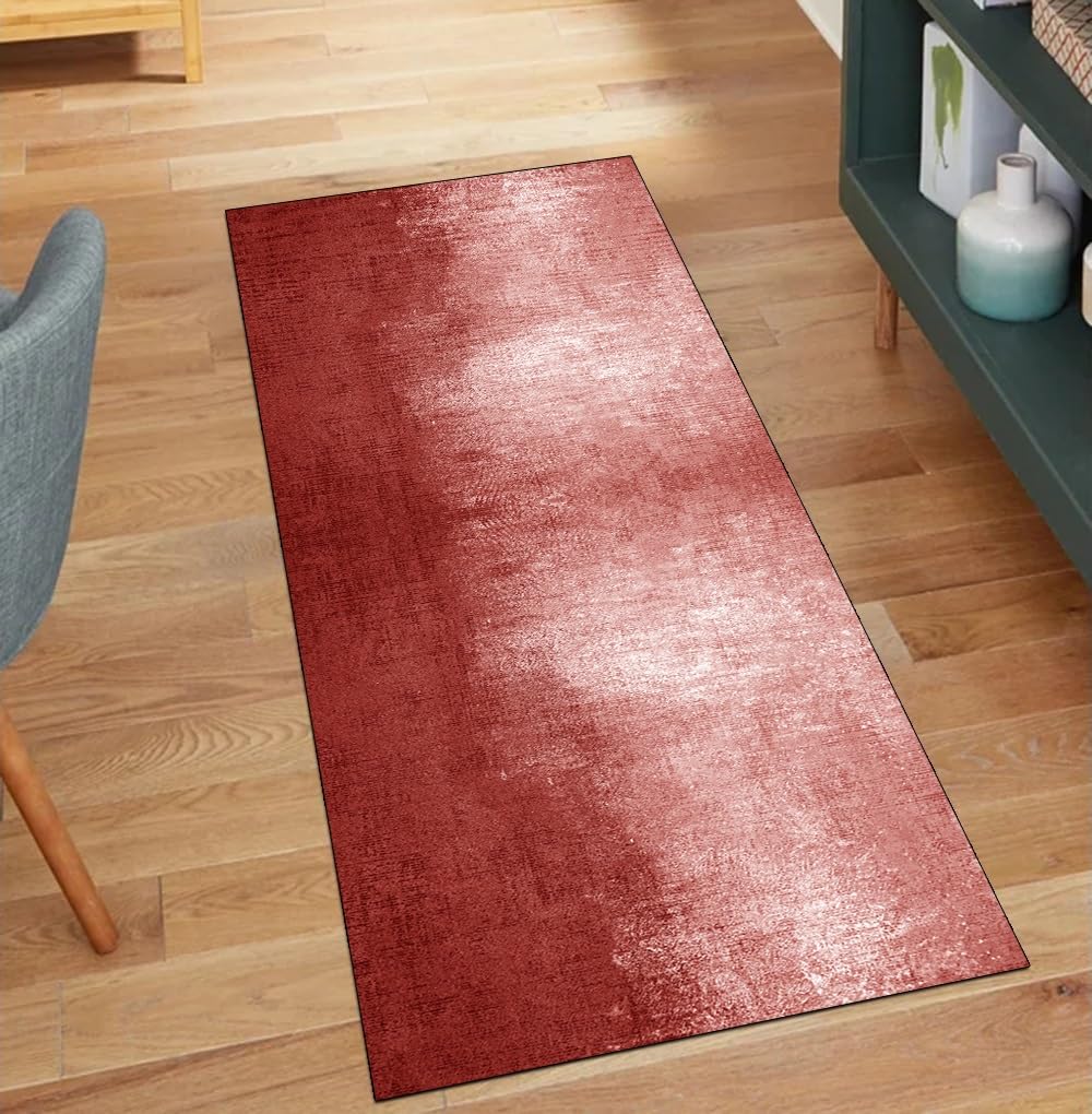 Alfombra de pasillo o cocina, roja abstracta, 90 x 220 cm, antideslizante
