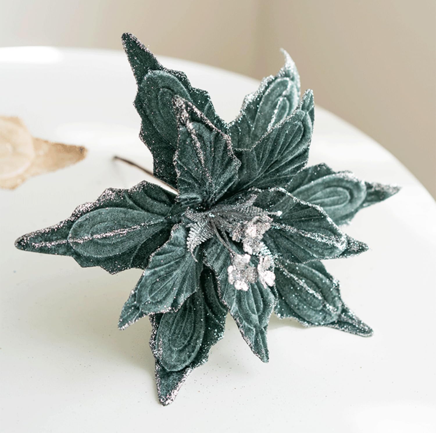 6 piezas de flores artificiales de Pascua de Navidad con purpurina para adornos de flores de 11 pulgadas para árbol de Navidad, corona, guirnalda, decoración de Navidad y Año Nuevo