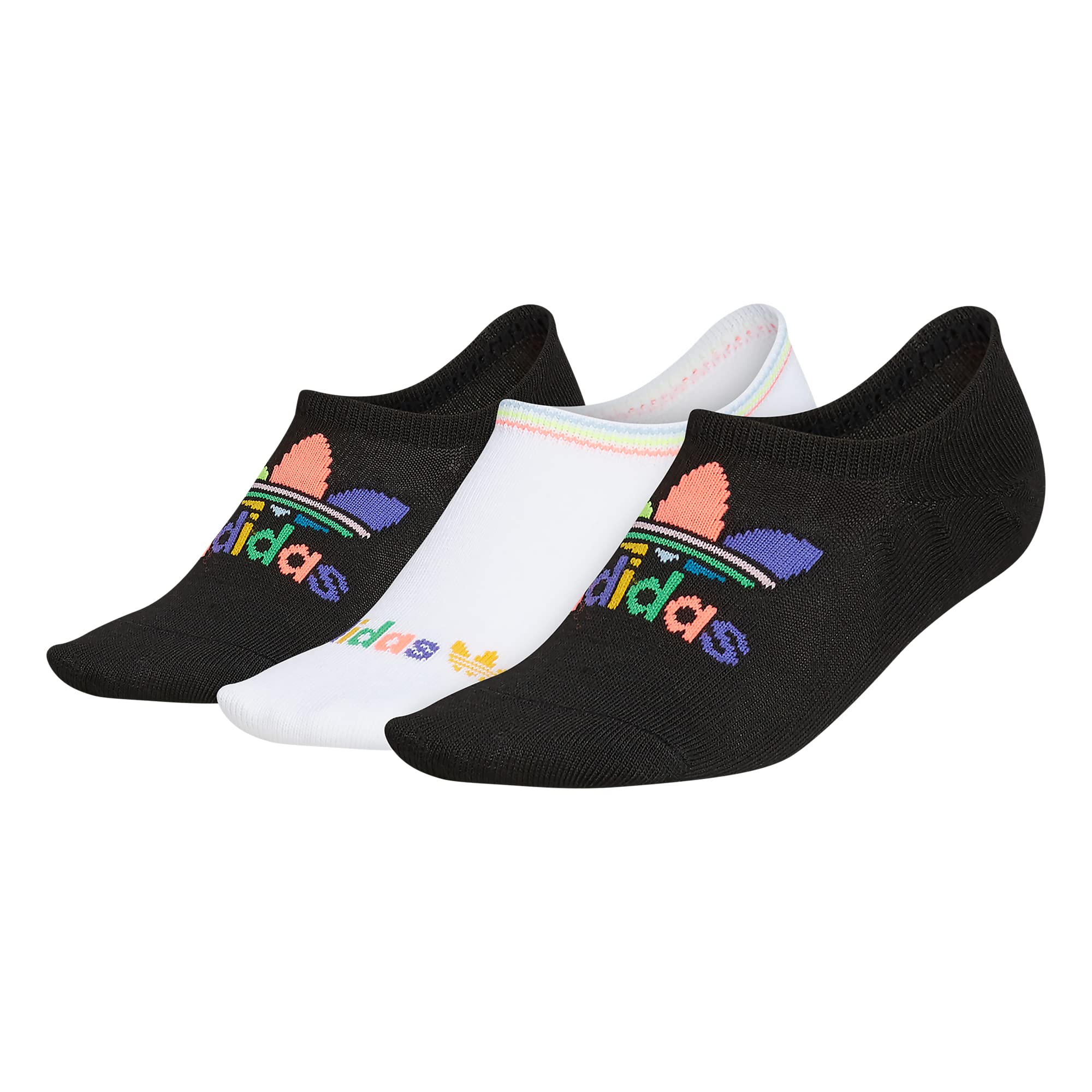 adidas OriginalsWomen's Trefoil Super No Show Socks (3-Pair),  Black/White/Pride, Medium