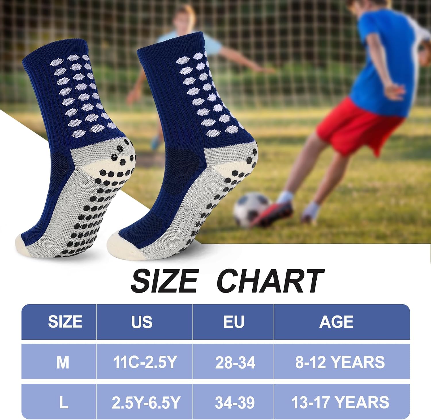 Ultrafun 5 Pairs Kids Youth Grip Soccer Socks Cushioned Non Slip Football Athletic Sports Socks