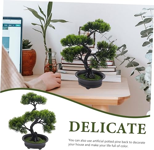 Miniatura 8 de HOMSFOU Planta artificial en maceta, plantas artificiales decorativas para interiores y exteriores, decoración japonesa, planta artificial, bonsái,