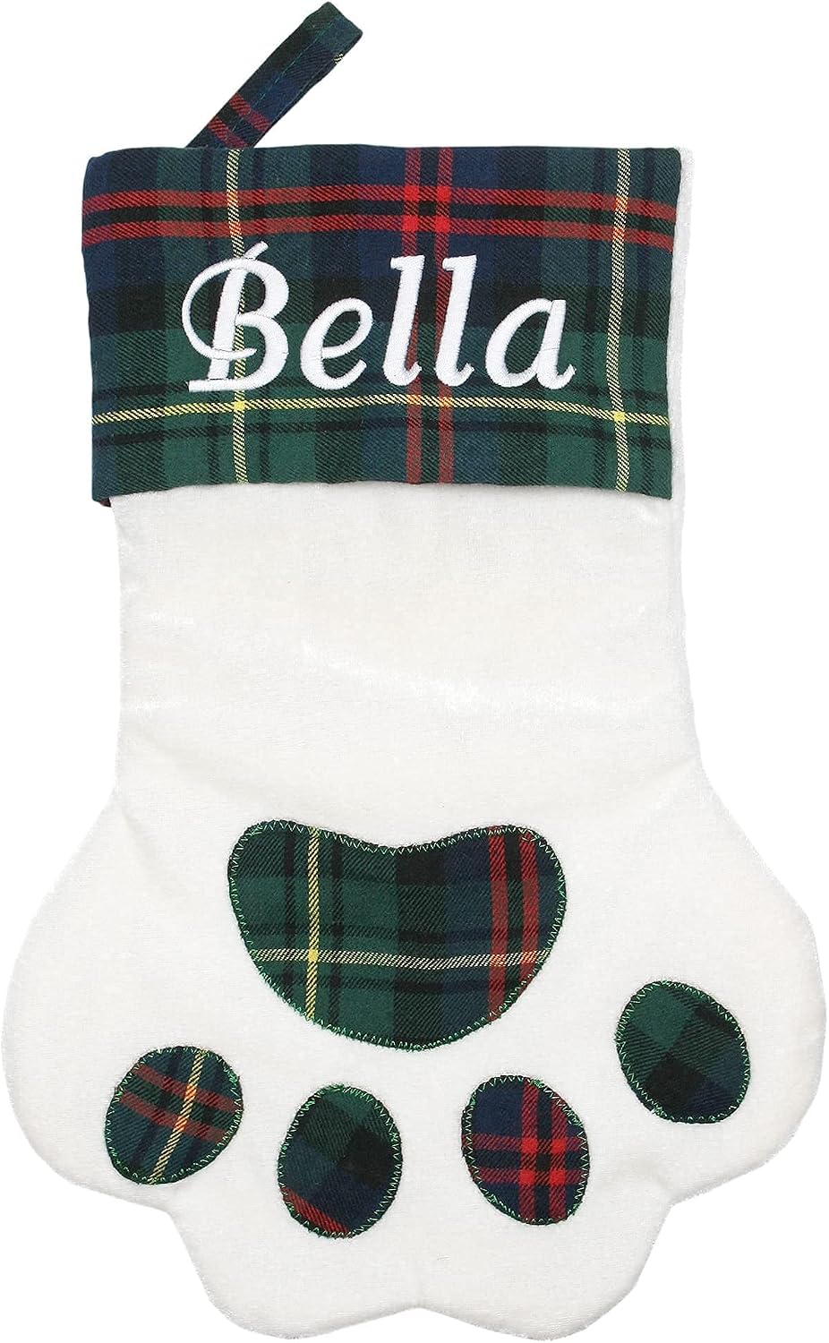 GoTags Personalized Christmas Stocking for Dogs and Cats, Paw Shape Stocking Custom Embroidered with Pet Name