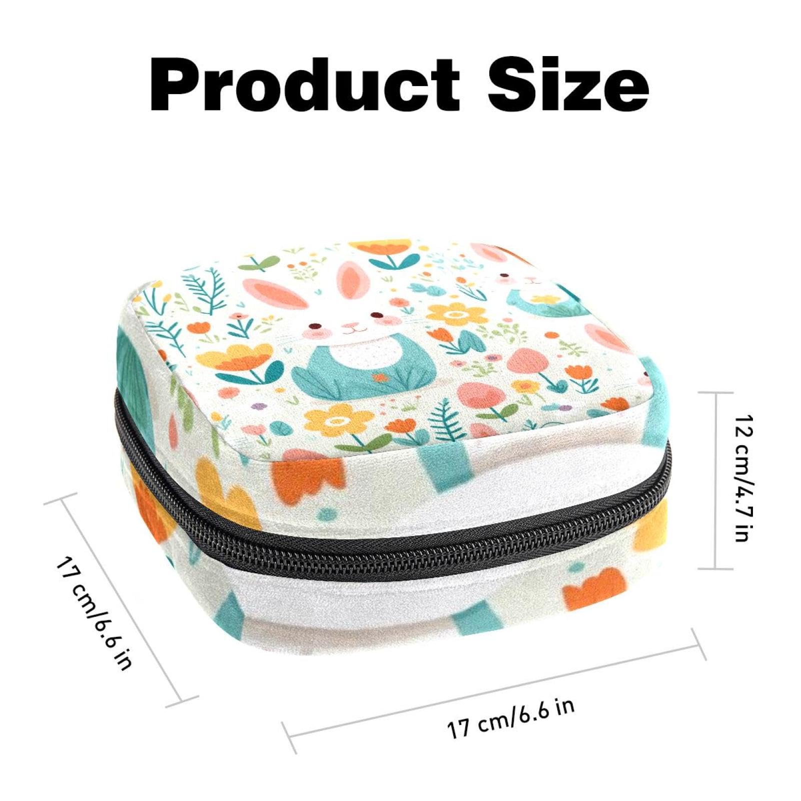 Sanitary Napkin Storage Bag for Feminine Pads, First Period Kit for Women, Rabbit with Flower Portable Menstrual Period Sanitary Pouch