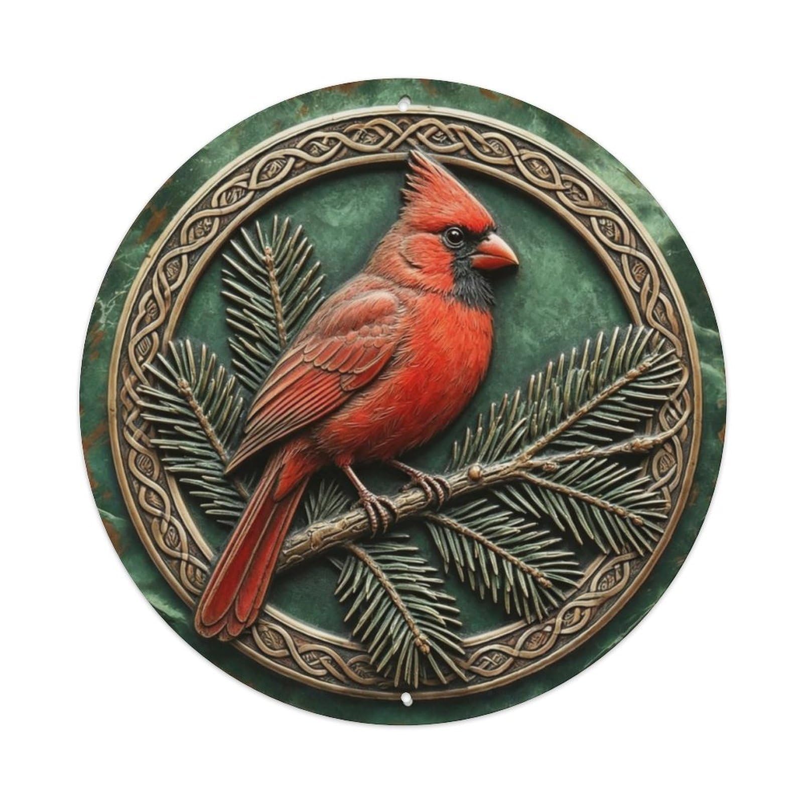 Northern Cardinal Winter Pine Metal Tin Sign Plaque