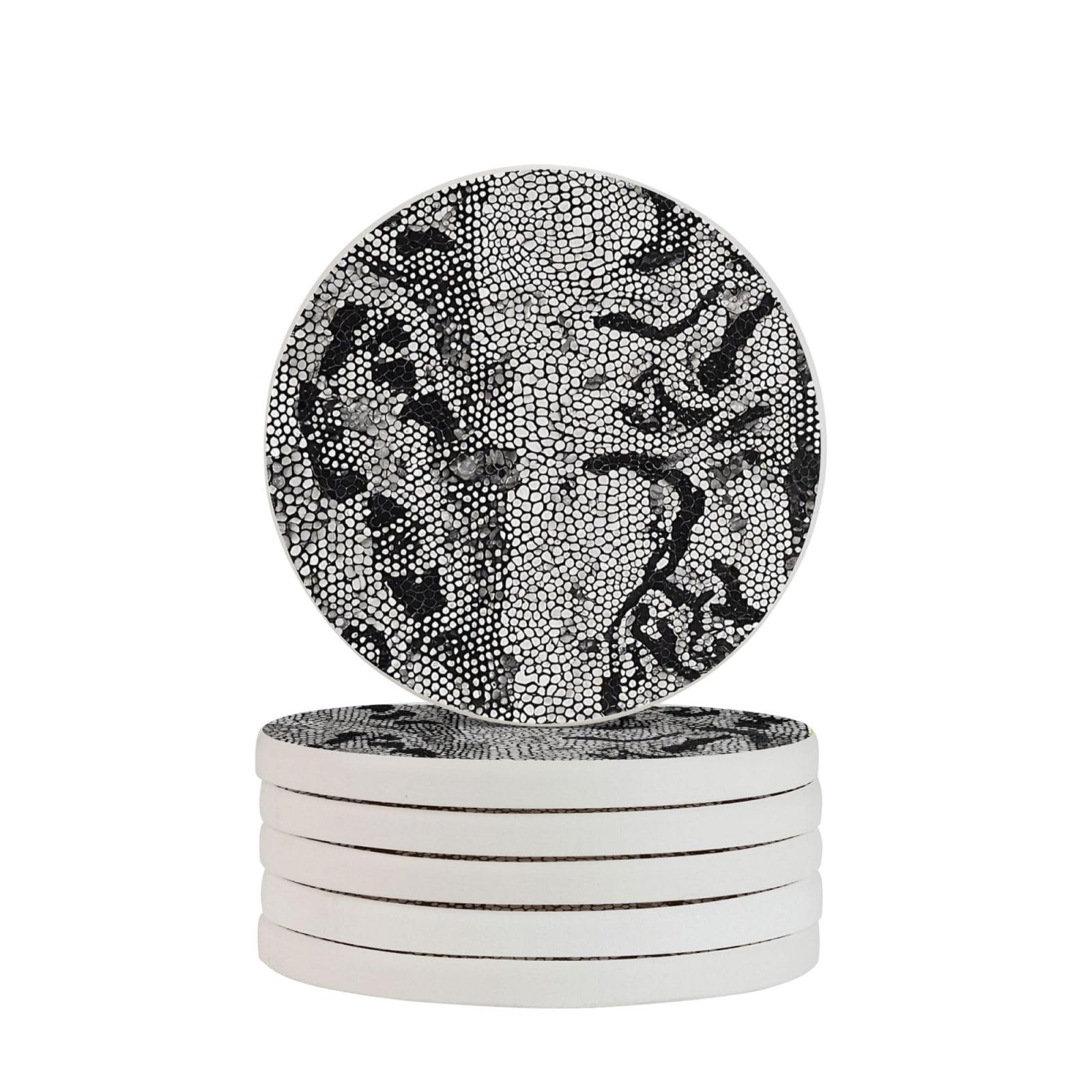 Dessous de verre personnalisés en diatomite (lot de 6) à motif peau de serpent noir et blanc