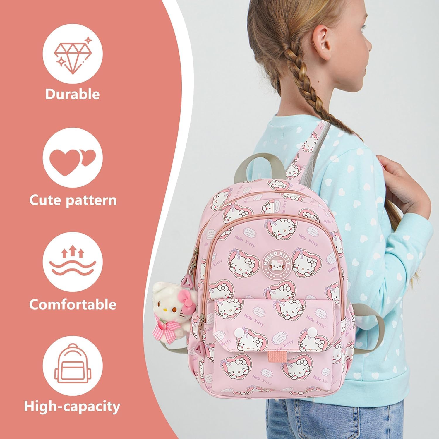trettitre Backpack Cute Kitty Student Schoolbag Cartoon Casual Travel Bag for Boys and Girls School Season Backpack (pink4)