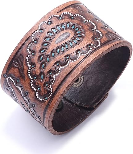 Long tiantian Pulsera de cuero con cuentas de ágata natural, pulsera de cuero vikingo para hombre, pulseras de cuero en relieve, pulseras punk rock