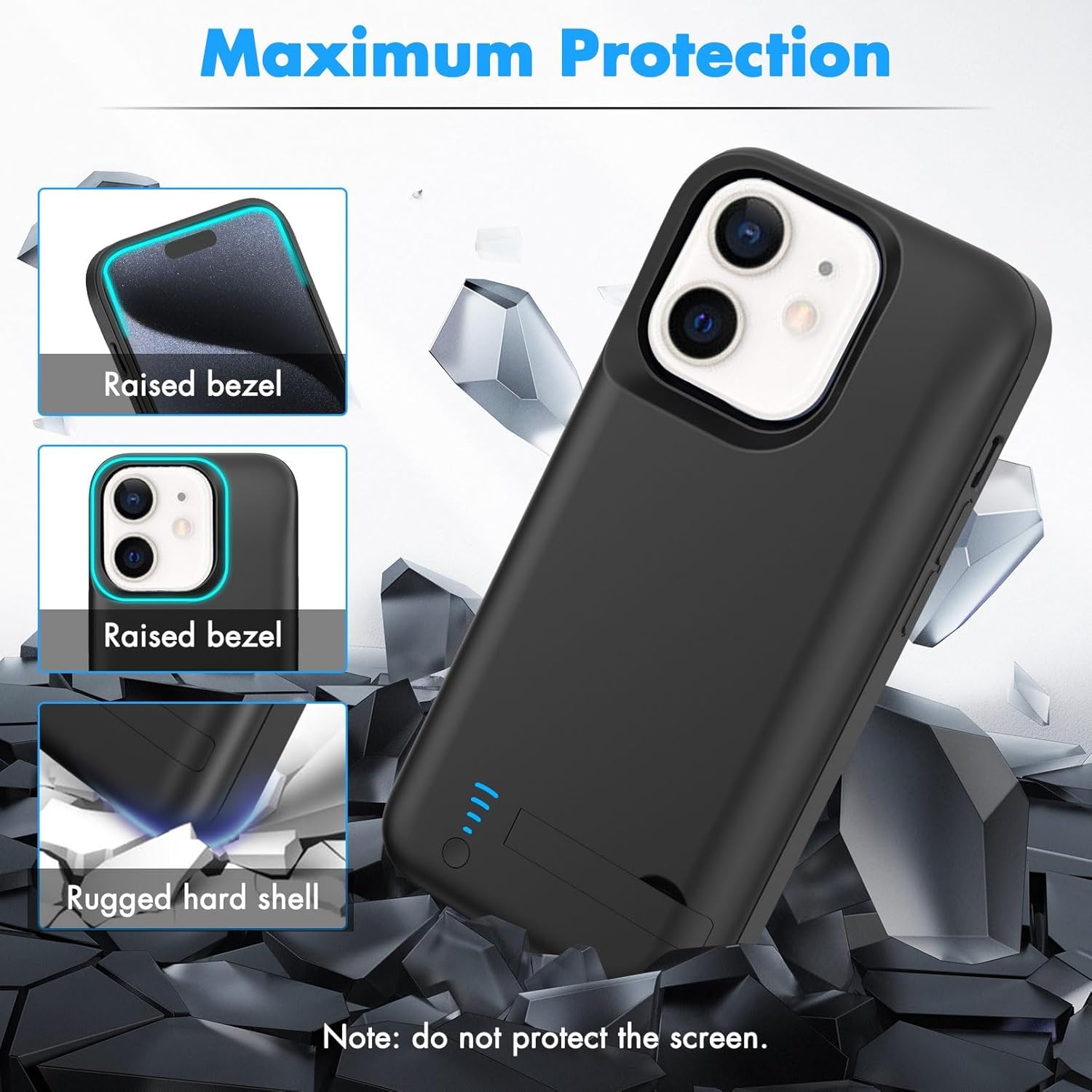Battery Case for iPhone 11, Real 8500mAh Ultra-Slim Charging Case with Kickstand for Apple 11, Rechargeable Extended Backup Battery Charger Cover for 11-6.1 inch Black