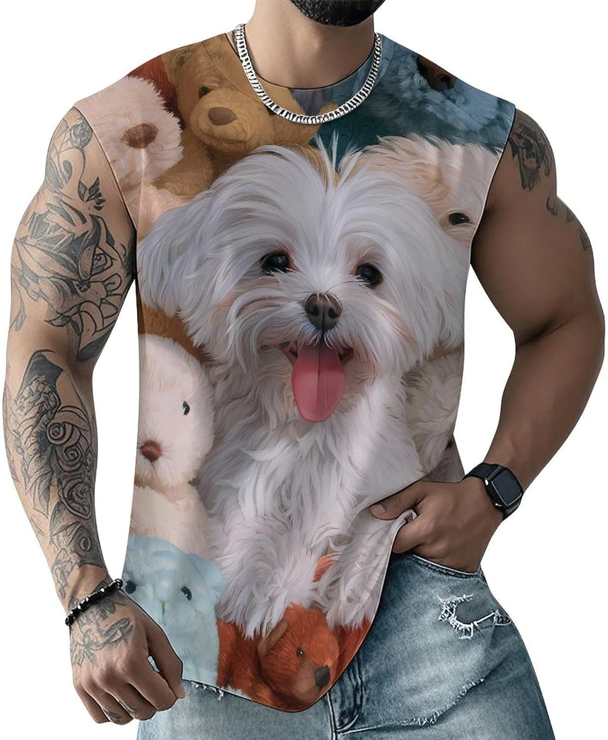 Maltese Puppy Happy Men's Sleeveless Shirt Small