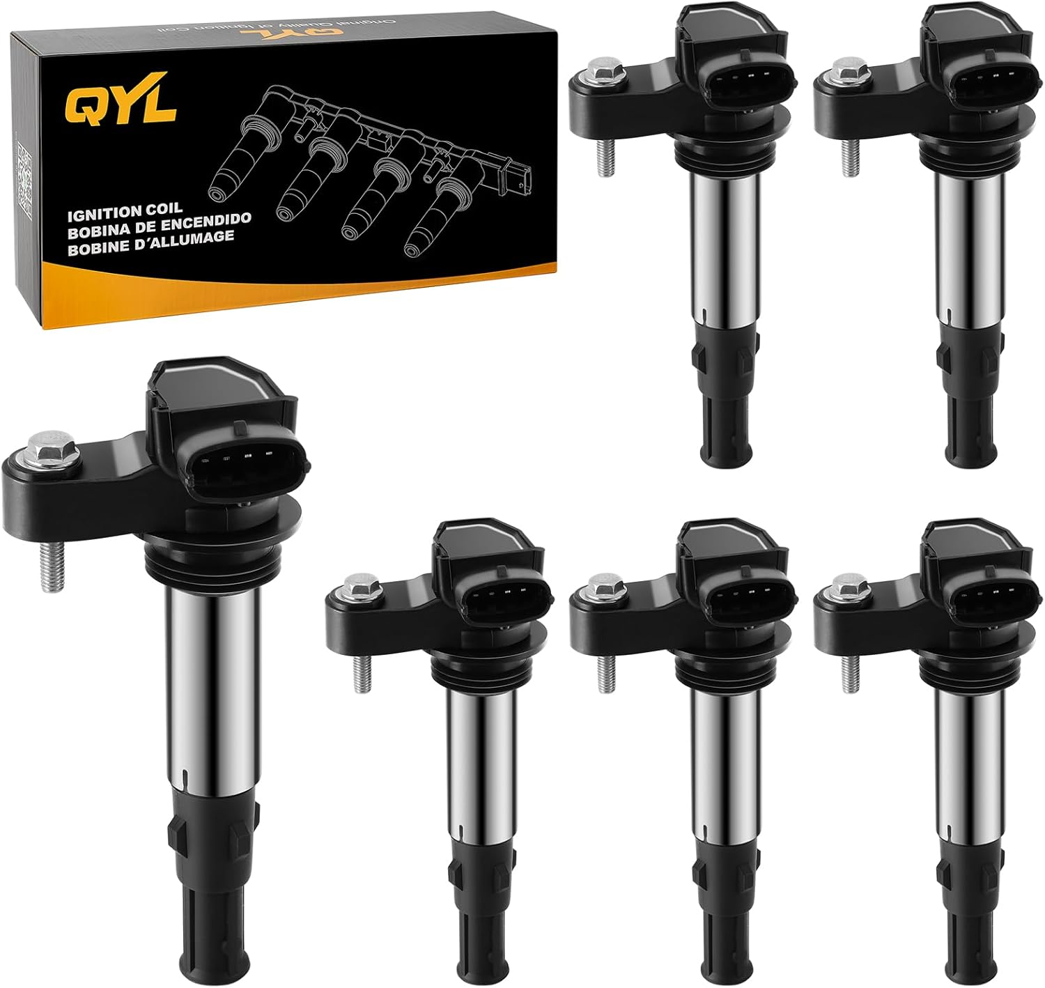 QYL Pack of 6Pcs Ignition Coils Replacement for Buick Allure LaCrosse Rendezvous / Cadillac CTS STS SRX UF375 D501C 12583514 C1508