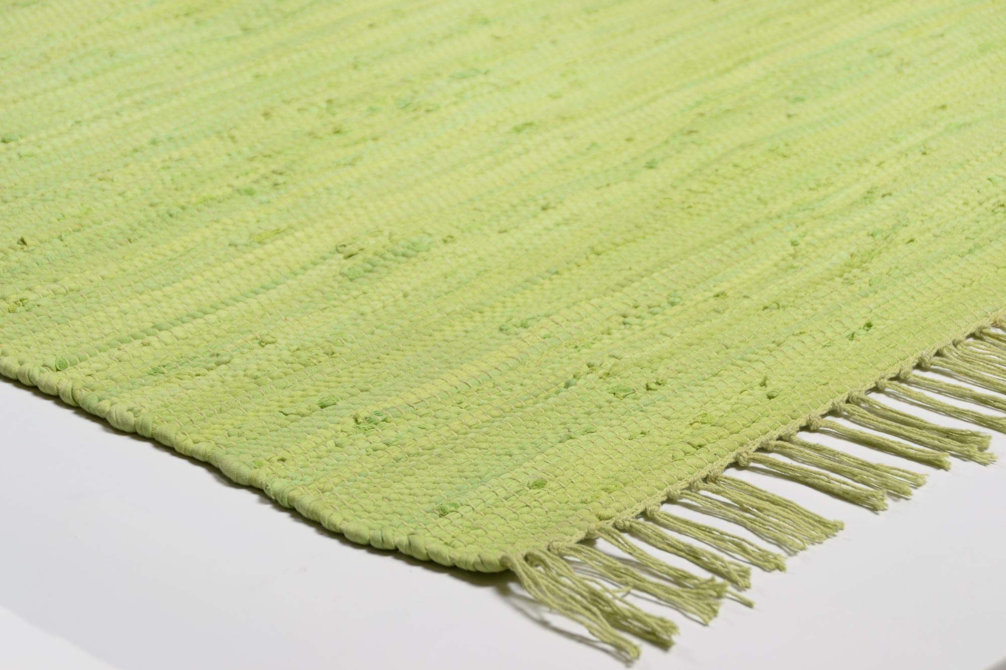 Theko Dhurry Rug 100% Cotton Flat Weave Rug Happy Cotton Hand Woven Colour: Green 40 x 60 cm, 40 x 60 cm (Rectangular) - Image 3