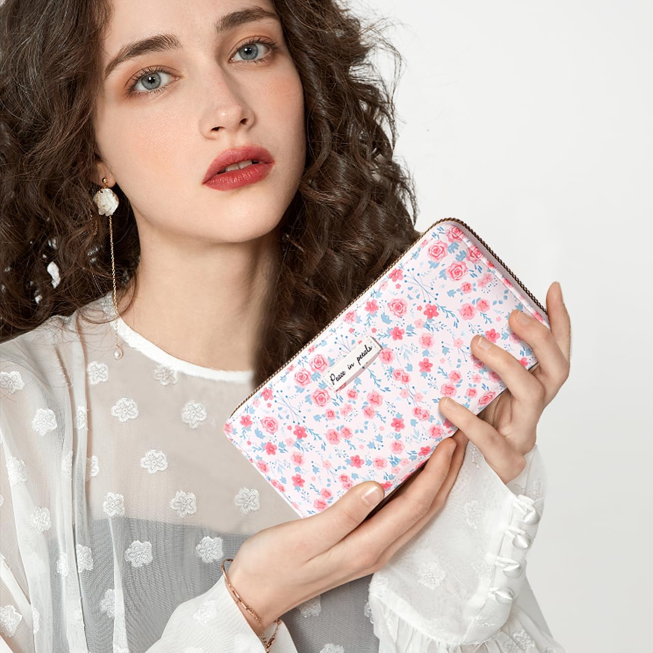 Sunwel Fashion Floral Clutch Wallet for Women Vintage Patchwork Ditsy Flowers Zipper Around Credit Card Wallet (PINK) - Image 5